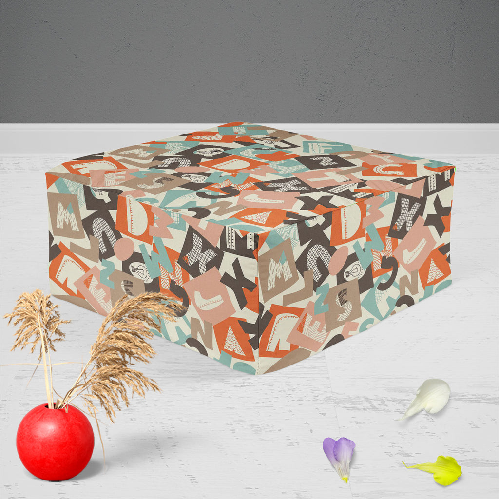 Alphabet Footstool Footrest Puffy Pouffe Ottoman Bean Bag | Canvas Fabric-Footstools-FST_CB_BN-IC 5007265 IC 5007265, Abstract Expressionism, Abstracts, Alphabets, Ancient, Art and Paintings, Black, Black and White, Calligraphy, Decorative, Digital, Digital Art, Drawing, Education, English, Graffiti, Graphic, Historical, Illustrations, Medieval, Patterns, Retro, Schools, Semi Abstract, Signs, Signs and Symbols, Sketches, Symbols, Text, Typography, Universities, Vintage, White, alphabet, footstool, footrest,