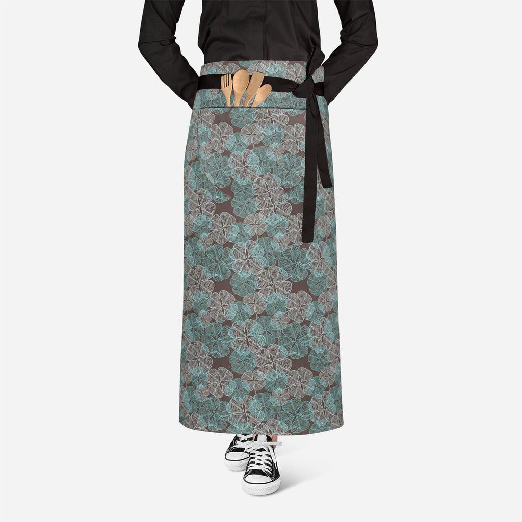 Clover Apron | Adjustable, Free Size & Waist Tiebacks-Aprons Waist to Knee-APR_WS_FT-IC 5007267 IC 5007267, Abstract Expressionism, Abstracts, Ancient, Art and Paintings, Black, Black and White, Botanical, Culture, Decorative, Ethnic, Floral, Flowers, Historical, Illustrations, Medieval, Nature, Patterns, Semi Abstract, Traditional, Tribal, Vintage, Wedding, White, Wooden, World Culture, clover, apron, adjustable, free, size, waist, tiebacks, pattern, abstract, background, art, backdrop, botany, color, deco