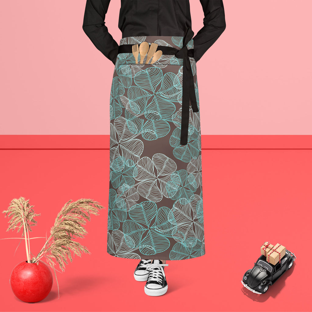 Clover Apron | Adjustable, Free Size & Waist Tiebacks-Aprons Waist to Feet-APR_WS_FT-IC 5007267 IC 5007267, Abstract Expressionism, Abstracts, Ancient, Art and Paintings, Black, Black and White, Botanical, Culture, Decorative, Ethnic, Floral, Flowers, Historical, Illustrations, Medieval, Nature, Patterns, Semi Abstract, Traditional, Tribal, Vintage, Wedding, White, Wooden, World Culture, clover, apron, adjustable, free, size, waist, tiebacks, pattern, abstract, background, art, backdrop, botany, color, deco