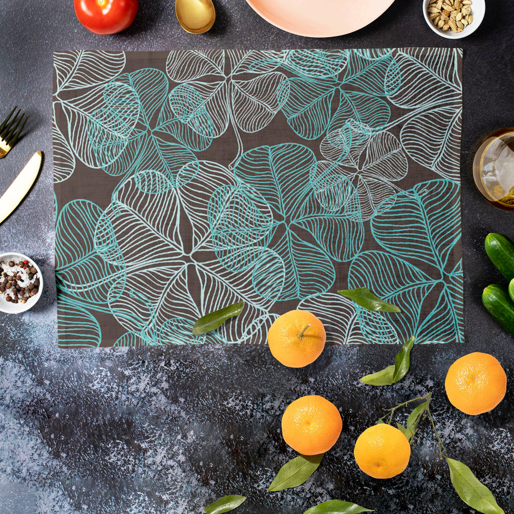 Clover Table Mat Placemat-Table Place Mats Fabric-MAT_TB-IC 5007267 IC 5007267, Abstract Expressionism, Abstracts, Ancient, Art and Paintings, Black, Black and White, Botanical, Culture, Decorative, Ethnic, Floral, Flowers, Historical, Illustrations, Medieval, Nature, Patterns, Semi Abstract, Traditional, Tribal, Vintage, Wedding, White, Wooden, World Culture, clover, table, mat, placemat, pattern, abstract, background, art, backdrop, botany, color, decor, element, fabric, flower, foliage, forest, gray, ill