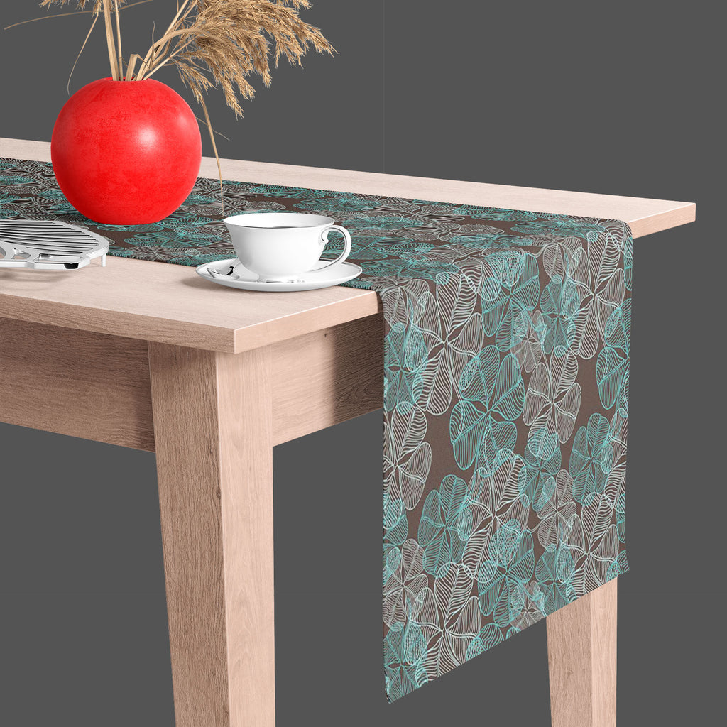 Clover Table Runner-Table Runners-RUN_TB-IC 5007267 IC 5007267, Abstract Expressionism, Abstracts, Ancient, Art and Paintings, Black, Black and White, Botanical, Culture, Decorative, Ethnic, Floral, Flowers, Historical, Illustrations, Medieval, Nature, Patterns, Semi Abstract, Traditional, Tribal, Vintage, Wedding, White, Wooden, World Culture, clover, table, runner, pattern, abstract, background, art, backdrop, botany, color, decor, element, fabric, flower, foliage, forest, gray, illustration, leaf, leaves