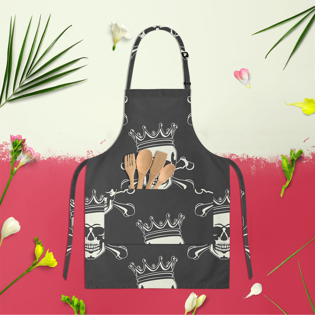 Crown Skull Apron | Adjustable, Free Size & Waist Tiebacks-Aprons Neck to Knee-APR_NK_KN-IC 5007279 IC 5007279, Ancient, Animated Cartoons, Art and Paintings, Black, Black and White, Caricature, Cartoons, Fashion, Historical, Icons, Illustrations, Love, Medieval, Patterns, Romance, Signs, Signs and Symbols, Symbols, Vintage, crown, skull, apron, adjustable, free, size, waist, tiebacks, pattern, seamless, skulls, calavera, with, art, backgrounds, bone, cartoon, castle, decoration, element, fabric, history, i