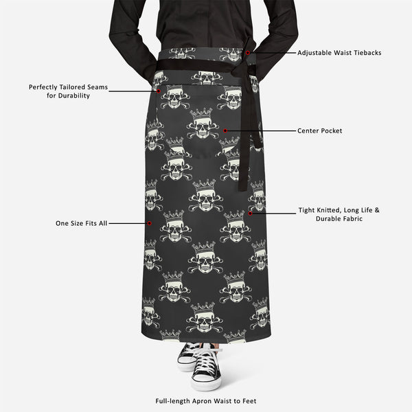Crown Skull Apron | Adjustable, Free Size & Waist Tiebacks-Aprons Waist to Knee-APR_WS_FT-IC 5007279 IC 5007279, Ancient, Animated Cartoons, Art and Paintings, Black, Black and White, Caricature, Cartoons, Fashion, Historical, Icons, Illustrations, Love, Medieval, Patterns, Romance, Signs, Signs and Symbols, Symbols, Vintage, crown, skull, full-length, apron, poly-cotton, fabric, adjustable, waist, tiebacks, pattern, seamless, skulls, calavera, with, art, backgrounds, bone, cartoon, castle, decoration, elem