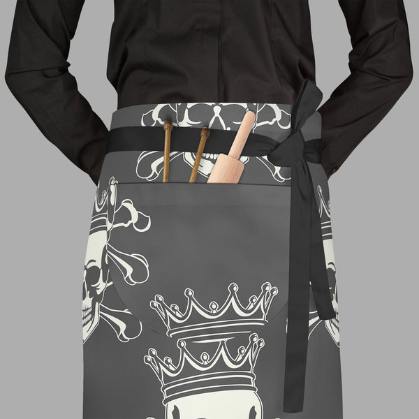 Crown Skull Apron | Adjustable, Free Size & Waist Tiebacks-Aprons Waist to Feet-APR_WS_FT-IC 5007279 IC 5007279, Ancient, Animated Cartoons, Art and Paintings, Black, Black and White, Caricature, Cartoons, Fashion, Historical, Icons, Illustrations, Love, Medieval, Patterns, Romance, Signs, Signs and Symbols, Symbols, Vintage, crown, skull, full-length, waist, to, feet, apron, poly-cotton, fabric, adjustable, tiebacks, pattern, seamless, skulls, calavera, with, art, backgrounds, bone, cartoon, castle, decora