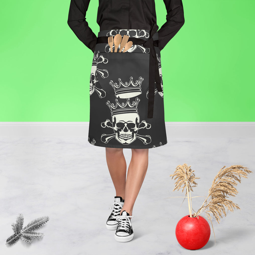 Crown Skull Apron | Adjustable, Free Size & Waist Tiebacks-Apron Waist to Knee-APR_WS_KN-IC 5007279 IC 5007279, Ancient, Animated Cartoons, Art and Paintings, Black, Black and White, Caricature, Cartoons, Fashion, Historical, Icons, Illustrations, Love, Medieval, Patterns, Romance, Signs, Signs and Symbols, Symbols, Vintage, crown, skull, apron, adjustable, free, size, waist, tiebacks, pattern, seamless, skulls, calavera, with, art, backgrounds, bone, cartoon, castle, decoration, element, fabric, history, i