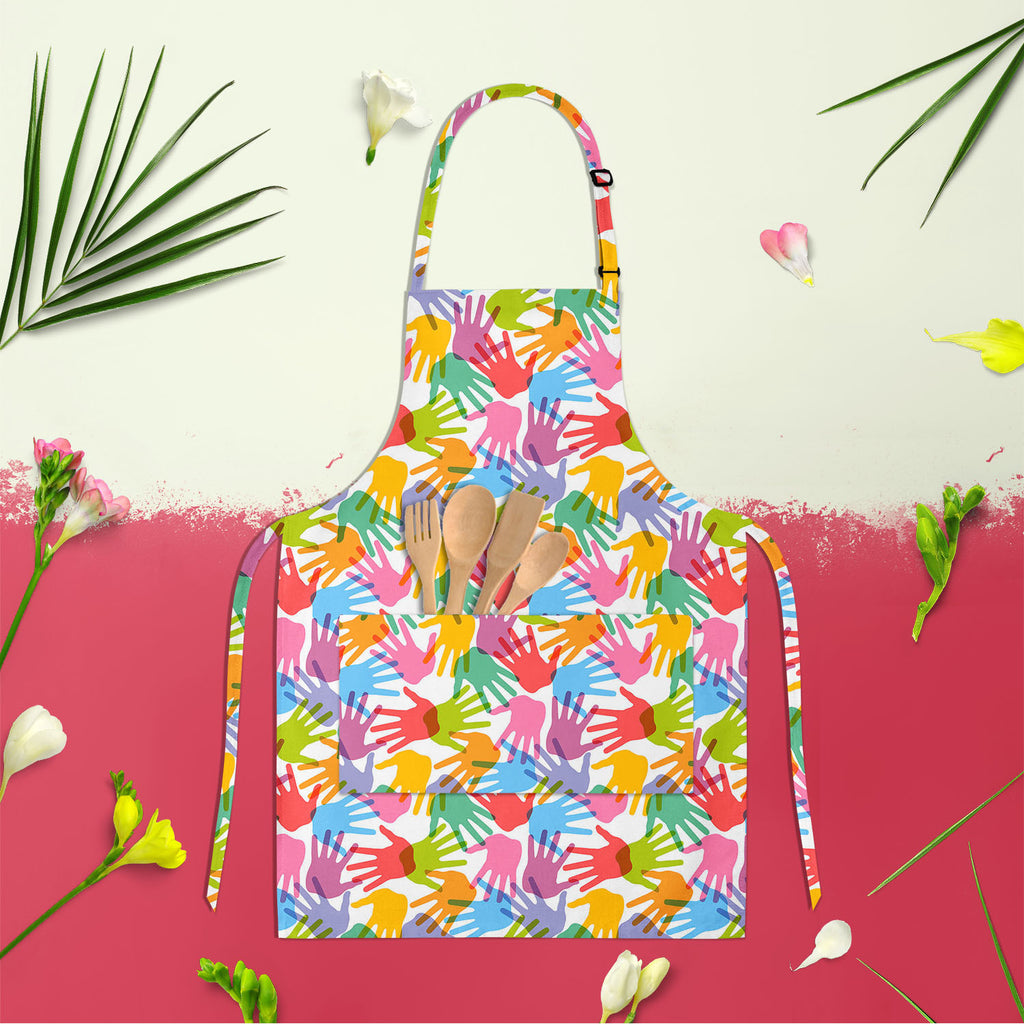 Handprint Apron | Adjustable, Free Size & Waist Tiebacks-Aprons Neck to Knee-APR_NK_KN-IC 5007280 IC 5007280, Abstract Expressionism, Abstracts, Baby, Black and White, Business, Children, Kids, Patterns, People, Retro, Semi Abstract, Signs, Signs and Symbols, Symbols, White, handprint, apron, adjustable, free, size, waist, tiebacks, abstract, background, child, collection, color, colorful, concept, cooperation, design, dirty, finger, fingerprint, freedom, group, hand, print, handshake, human, imprint, ink, 