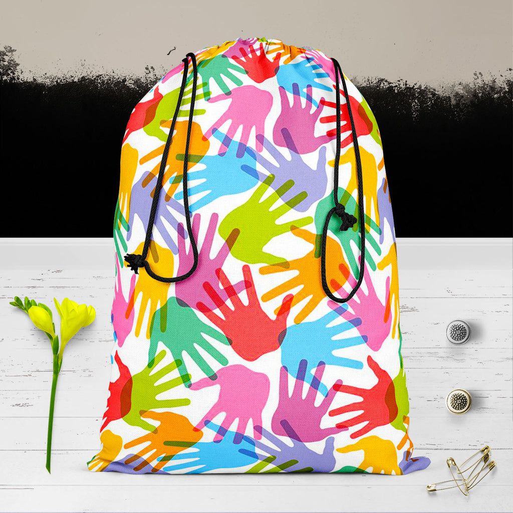 Handprint Reusable Sack Bag | Bag for Gym, Storage, Vegetable & Travel-Drawstring Sack Bags-SCK_FB_DS-IC 5007280 IC 5007280, Abstract Expressionism, Abstracts, Baby, Black and White, Business, Children, Kids, Patterns, People, Retro, Semi Abstract, Signs, Signs and Symbols, Symbols, White, handprint, reusable, sack, bag, for, gym, storage, vegetable, travel, abstract, background, child, collection, color, colorful, concept, cooperation, design, dirty, finger, fingerprint, freedom, group, hand, print, handsh