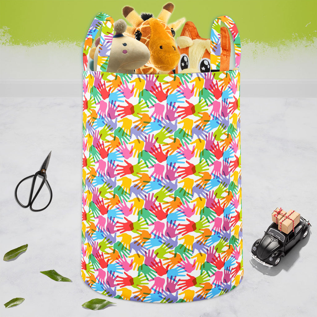 Handprint Foldable Open Storage Bin | Organizer Box, Toy Basket, Shelf Box, Laundry Bag | Canvas Fabric-Storage Bins-STR_BI_CB-IC 5007280 IC 5007280, Abstract Expressionism, Abstracts, Baby, Black and White, Business, Children, Kids, Patterns, People, Retro, Semi Abstract, Signs, Signs and Symbols, Symbols, White, handprint, foldable, open, storage, bin, organizer, box, toy, basket, shelf, laundry, bag, canvas, fabric, abstract, background, child, collection, color, colorful, concept, cooperation, design, d