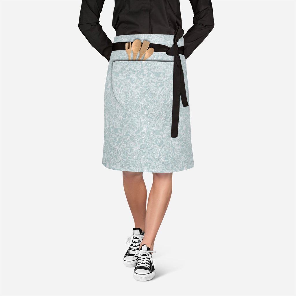 Abstract Wave Apron | Adjustable, Free Size & Waist Tiebacks - Apron Waist to Feet - ArtzFolio.com