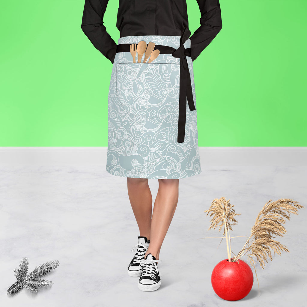 Abstract Wave Apron | Adjustable, Free Size & Waist Tiebacks - Apron Waist to Knee - ArtzFolio.com