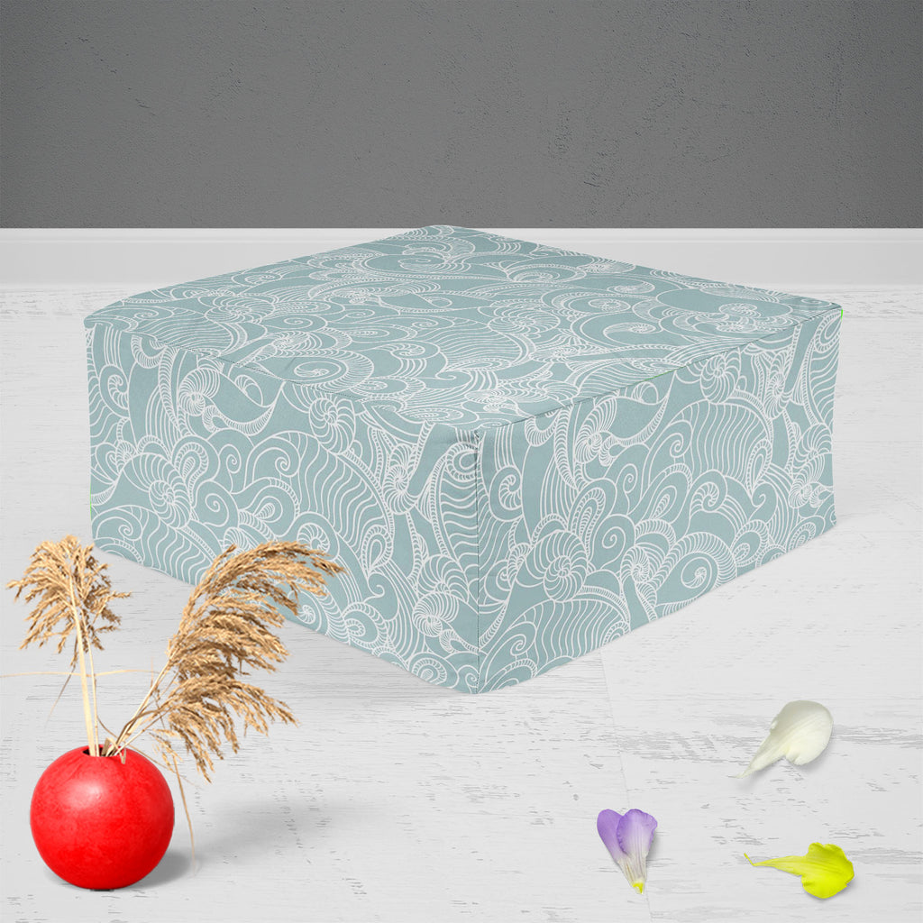 Abstract Wave Footstool Footrest Puffy Pouffe Ottoman Bean Bag | Canvas Fabric - Footstools - ArtzFolio.com