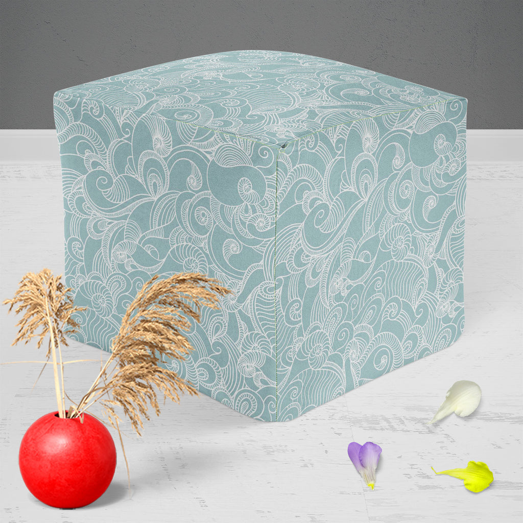 Abstract Wave Footstool Footrest Puffy Pouffe Ottoman Bean Bag | Canvas Fabric - Footstools - ArtzFolio.com