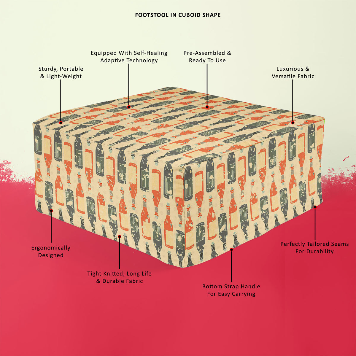 Wine Footstool Footrest Puffy Pouffe Ottoman Bean Bag | Canvas Fabric ...