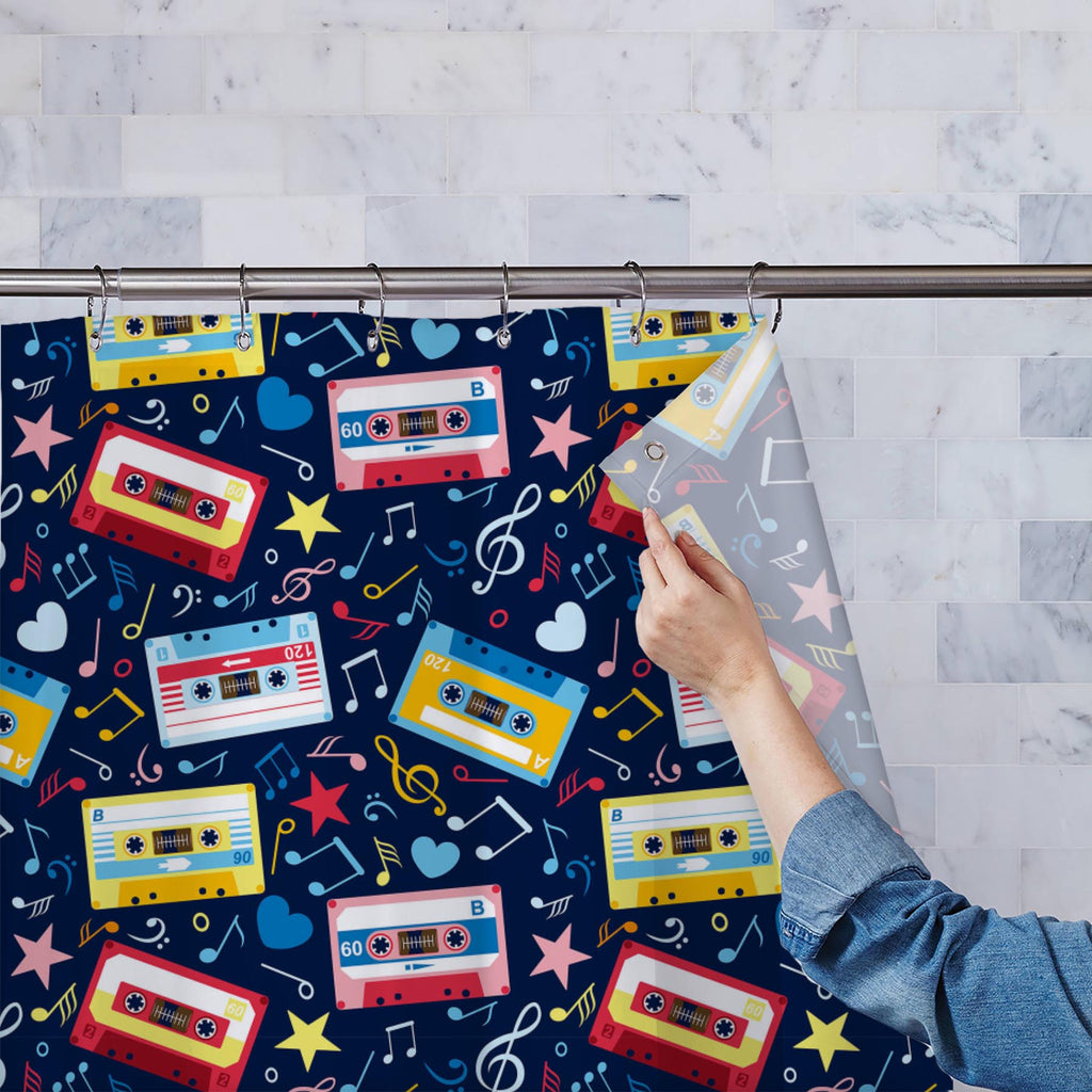 Music Cassettes Washable Waterproof Shower Curtain-Shower Curtains-CUR_SH-IC 5007310 IC 5007310, Abstract Expressionism, Abstracts, Ancient, Animated Cartoons, Caricature, Cartoons, Drawing, Historical, Illustrations, Medieval, Music, Music and Dance, Music and Musical Instruments, Musical Instruments, Patterns, Retro, Semi Abstract, Signs, Signs and Symbols, Vintage, cassettes, washable, waterproof, shower, curtain, pattern, abstract, audio, cassette, background, blue, cartoon, classic, color, colorful, co