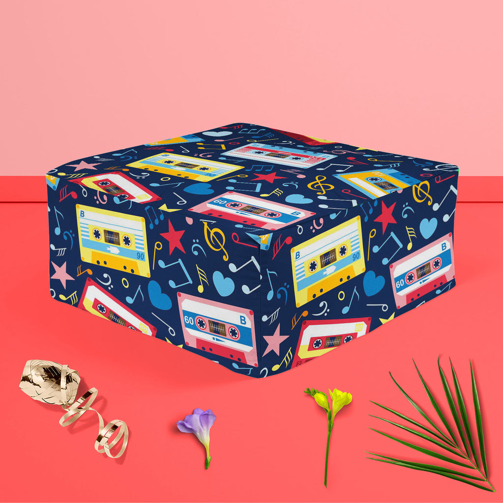 Music Cassettes Footstool Footrest Puffy Pouffe Ottoman Bean Bag | Canvas Fabric-Footstools-FST_CB_BN-IC 5007310 IC 5007310, Abstract Expressionism, Abstracts, Ancient, Animated Cartoons, Caricature, Cartoons, Drawing, Historical, Illustrations, Medieval, Music, Music and Dance, Music and Musical Instruments, Musical Instruments, Patterns, Retro, Semi Abstract, Signs, Signs and Symbols, Vintage, cassettes, footstool, footrest, puffy, pouffe, ottoman, bean, bag, canvas, fabric, pattern, abstract, audio, cass