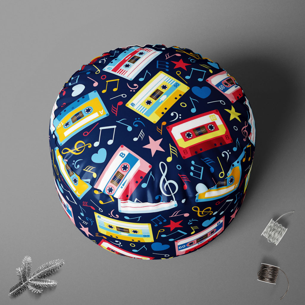 Music Cassettes Footstool Footrest Puffy Pouffe Ottoman Bean Bag | Canvas Fabric-Footstools-FST_CB_BN-IC 5007310 IC 5007310, Abstract Expressionism, Abstracts, Ancient, Animated Cartoons, Caricature, Cartoons, Drawing, Historical, Illustrations, Medieval, Music, Music and Dance, Music and Musical Instruments, Musical Instruments, Patterns, Retro, Semi Abstract, Signs, Signs and Symbols, Vintage, cassettes, footstool, footrest, puffy, pouffe, ottoman, bean, bag, canvas, fabric, pattern, abstract, audio, cass