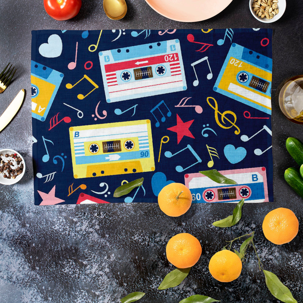 Music Cassettes Table Mat Placemat-Table Place Mats Fabric-MAT_TB-IC 5007310 IC 5007310, Abstract Expressionism, Abstracts, Ancient, Animated Cartoons, Caricature, Cartoons, Drawing, Historical, Illustrations, Medieval, Music, Music and Dance, Music and Musical Instruments, Musical Instruments, Patterns, Retro, Semi Abstract, Signs, Signs and Symbols, Vintage, cassettes, table, mat, placemat, pattern, abstract, audio, cassette, background, blue, cartoon, classic, color, colorful, compact, dark, design, illu