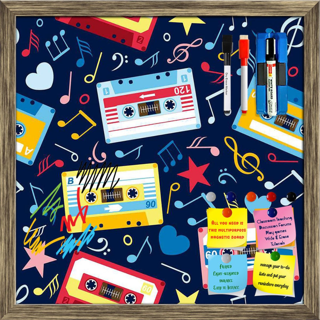 Music Cassettes Framed Magnetic Dry Erase Board | Combo with Magnet Buttons & Markers-Magnetic Boards Framed-MGB_FR-IC 5007310 IC 5007310, Abstract Expressionism, Abstracts, Ancient, Animated Cartoons, Caricature, Cartoons, Drawing, Historical, Illustrations, Medieval, Music, Music and Dance, Music and Musical Instruments, Musical Instruments, Patterns, Retro, Semi Abstract, Signs, Signs and Symbols, Vintage, cassettes, framed, magnetic, dry, erase, board, printed, whiteboard, with, 4, magnets, 2, markers, 