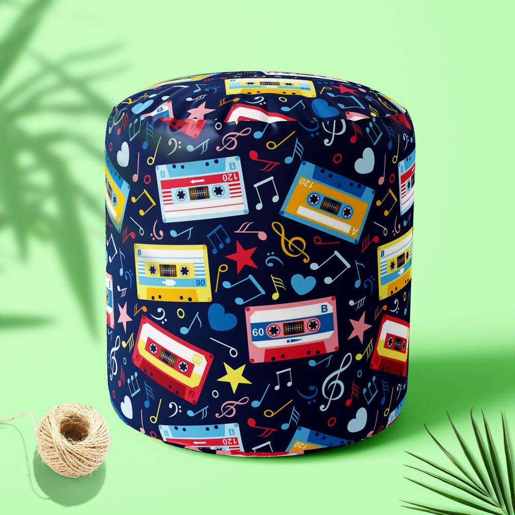 Music Cassettes Footstool Footrest Puffy Pouffe Ottoman Bean Bag | Canvas Fabric-Footstools-FST_CB_BN-IC 5007310 IC 5007310, Abstract Expressionism, Abstracts, Ancient, Animated Cartoons, Caricature, Cartoons, Drawing, Historical, Illustrations, Medieval, Music, Music and Dance, Music and Musical Instruments, Musical Instruments, Patterns, Retro, Semi Abstract, Signs, Signs and Symbols, Vintage, cassettes, footstool, footrest, puffy, pouffe, ottoman, bean, bag, canvas, fabric, pattern, abstract, audio, cass