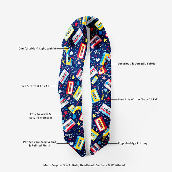 Music Cassettes Printed Scarf | Neckwear Balaclava | Girls & Women | Soft Poly Fabric-Scarfs Basic-SCF_FB_BS-IC 5007310 IC 5007310, Abstract Expressionism, Abstracts, Ancient, Animated Cartoons, Caricature, Cartoons, Drawing, Historical, Illustrations, Medieval, Music, Music and Dance, Music and Musical Instruments, Musical Instruments, Patterns, Retro, Semi Abstract, Signs, Signs and Symbols, Vintage, cassettes, printed, scarf, neckwear, balaclava, girls, women, soft, poly, fabric, pattern, abstract, audio