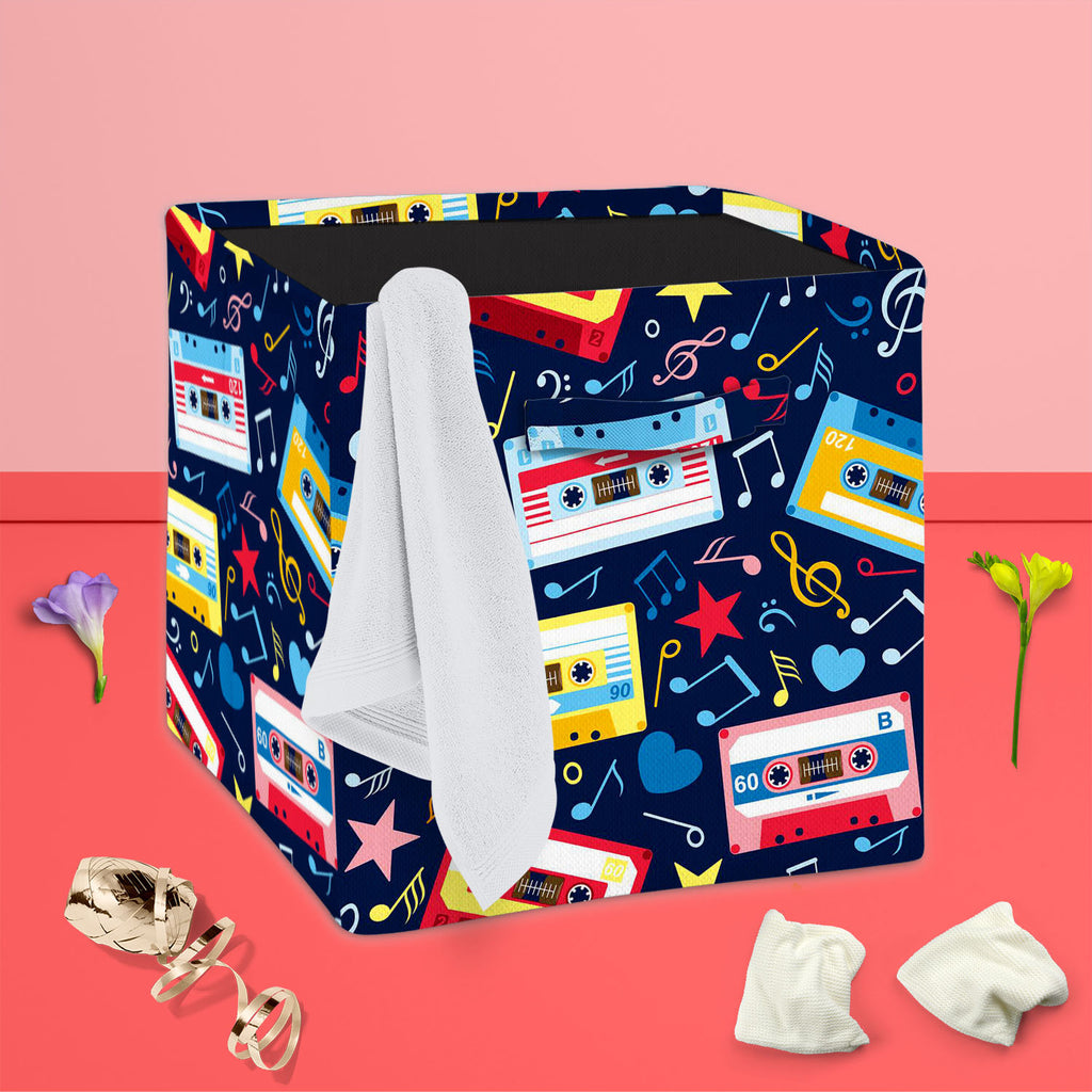 Music Cassettes Foldable Open Storage Bin | Organizer Box, Toy Basket, Shelf Box, Laundry Bag | Canvas Fabric-Storage Bins-STR_BI_CB-IC 5007310 IC 5007310, Abstract Expressionism, Abstracts, Ancient, Animated Cartoons, Caricature, Cartoons, Drawing, Historical, Illustrations, Medieval, Music, Music and Dance, Music and Musical Instruments, Musical Instruments, Patterns, Retro, Semi Abstract, Signs, Signs and Symbols, Vintage, cassettes, foldable, open, storage, bin, organizer, box, toy, basket, shelf, laund
