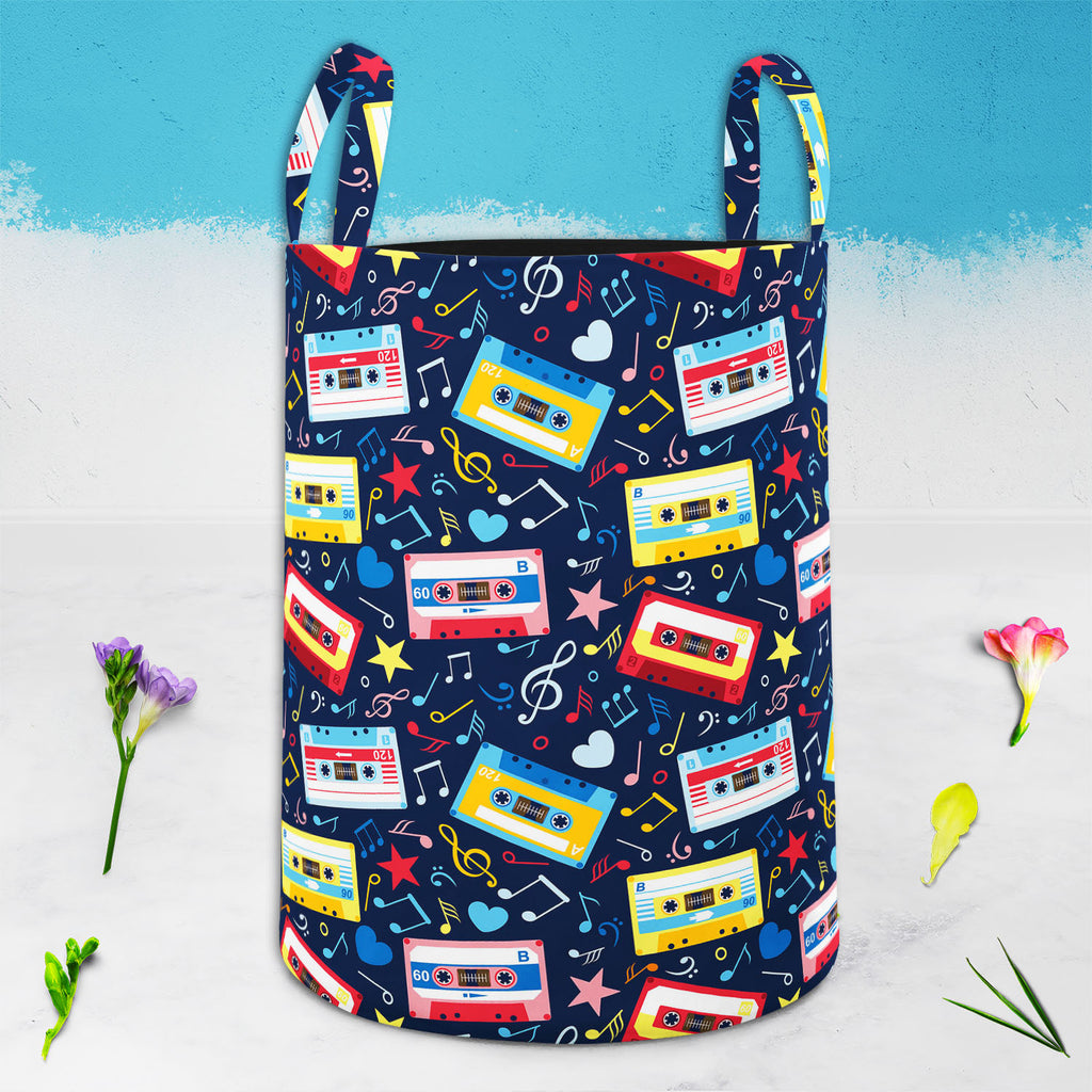 Music Cassettes Foldable Open Storage Bin | Organizer Box, Toy Basket, Shelf Box, Laundry Bag | Canvas Fabric-Storage Bins-STR_BI_CB-IC 5007310 IC 5007310, Abstract Expressionism, Abstracts, Ancient, Animated Cartoons, Caricature, Cartoons, Drawing, Historical, Illustrations, Medieval, Music, Music and Dance, Music and Musical Instruments, Musical Instruments, Patterns, Retro, Semi Abstract, Signs, Signs and Symbols, Vintage, cassettes, foldable, open, storage, bin, organizer, box, toy, basket, shelf, laund