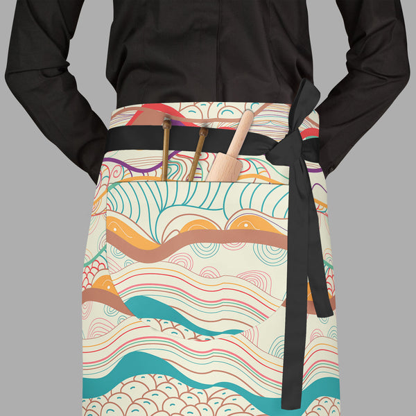 Waves Drawing Apron | Adjustable, Free Size & Waist Tiebacks-Aprons Waist to Feet-APR_WS_FT-IC 5007323 IC 5007323, Abstract Expressionism, Abstracts, Ancient, Art and Paintings, Black and White, Culture, Decorative, Drawing, Ethnic, Fantasy, Fashion, Folk Art, Geometric, Geometric Abstraction, Historical, Illustrations, Medieval, Patterns, Semi Abstract, Signs, Signs and Symbols, Traditional, Tribal, Vintage, White, World Culture, waves, full-length, waist, to, feet, apron, poly-cotton, fabric, adjustable, 