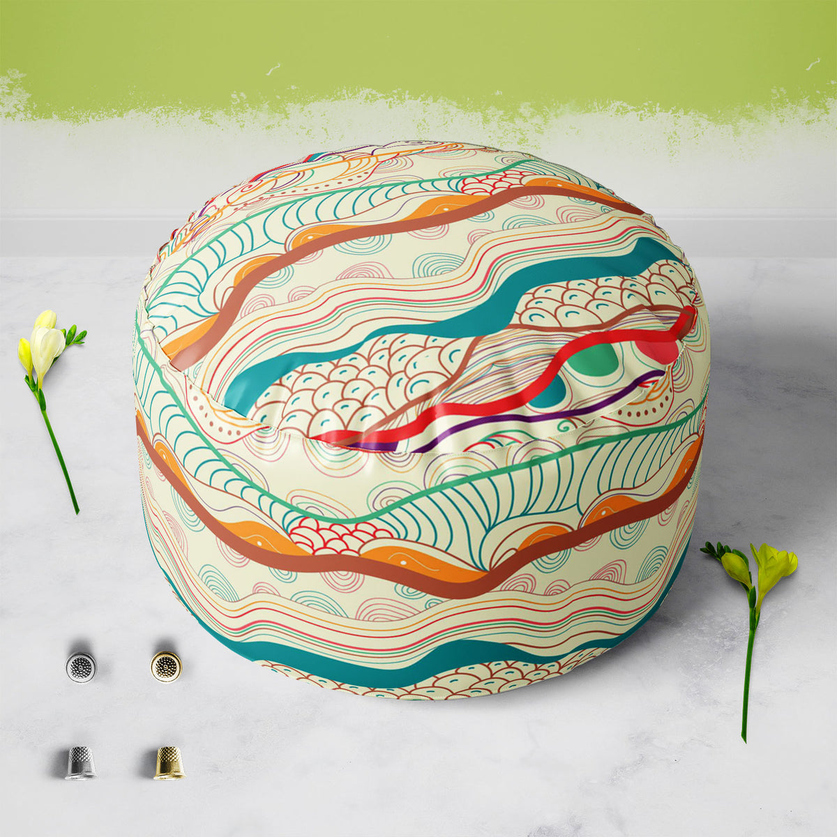 Waves Drawing Footstool Footrest Puffy Pouffe Ottoman Bean Bag | Canvas ...