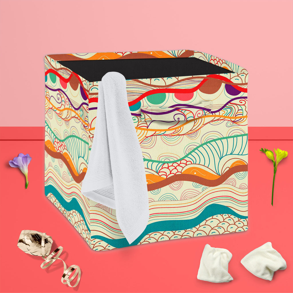 Waves Drawing Foldable Open Storage Bin | Organizer Box, Toy Basket, Shelf Box, Laundry Bag | Canvas Fabric-Storage Bins-STR_BI_CB-IC 5007323 IC 5007323, Abstract Expressionism, Abstracts, Ancient, Art and Paintings, Black and White, Culture, Decorative, Drawing, Ethnic, Fantasy, Fashion, Folk Art, Geometric, Geometric Abstraction, Historical, Illustrations, Medieval, Patterns, Semi Abstract, Signs, Signs and Symbols, Traditional, Tribal, Vintage, White, World Culture, waves, foldable, open, storage, bin, o