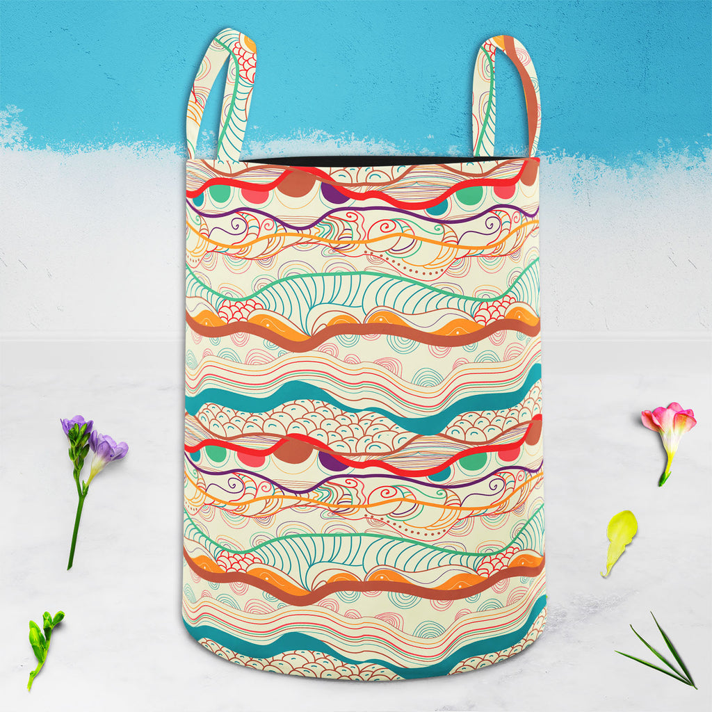 Waves Drawing Foldable Open Storage Bin | Organizer Box, Toy Basket, Shelf Box, Laundry Bag | Canvas Fabric-Storage Bins-STR_BI_CB-IC 5007323 IC 5007323, Abstract Expressionism, Abstracts, Ancient, Art and Paintings, Black and White, Culture, Decorative, Drawing, Ethnic, Fantasy, Fashion, Folk Art, Geometric, Geometric Abstraction, Historical, Illustrations, Medieval, Patterns, Semi Abstract, Signs, Signs and Symbols, Traditional, Tribal, Vintage, White, World Culture, waves, foldable, open, storage, bin, o
