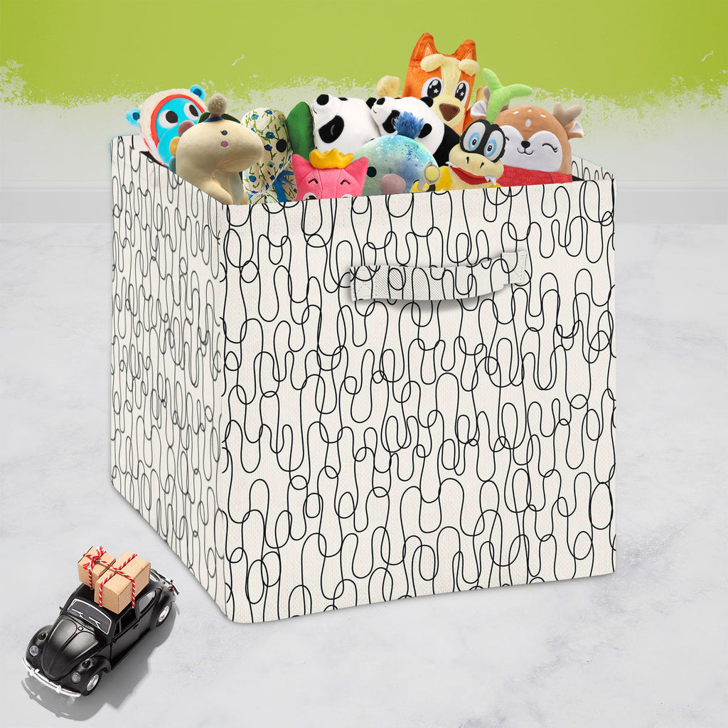 Curly Lines Foldable Open Storage Bin | Organizer Box, Toy Basket, Shelf Box, Laundry Bag | Canvas Fabric-Storage Bins-STR_BI_CB-IC 5007324 IC 5007324, Abstract Expressionism, Abstracts, Art and Paintings, Black, Black and White, Digital, Digital Art, Drawing, Fashion, Geometric, Geometric Abstraction, Graphic, Illustrations, Modern Art, Patterns, Semi Abstract, Signs, Signs and Symbols, Stripes, White, curly, lines, foldable, open, storage, bin, organizer, box, toy, basket, shelf, laundry, bag, canvas, fab