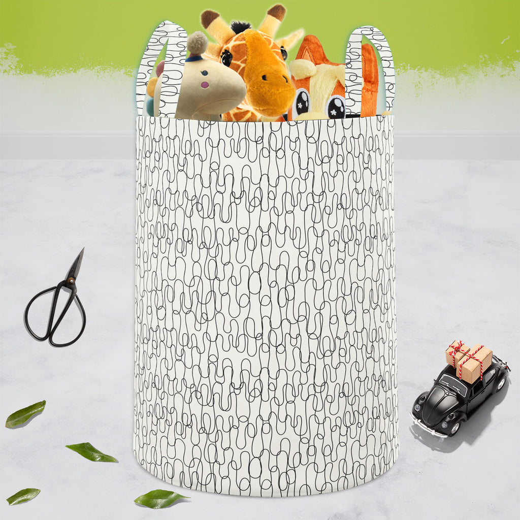 Curly Lines Foldable Open Storage Bin | Organizer Box, Toy Basket, Shelf Box, Laundry Bag | Canvas Fabric-Storage Bins-STR_BI_CB-IC 5007324 IC 5007324, Abstract Expressionism, Abstracts, Art and Paintings, Black, Black and White, Digital, Digital Art, Drawing, Fashion, Geometric, Geometric Abstraction, Graphic, Illustrations, Modern Art, Patterns, Semi Abstract, Signs, Signs and Symbols, Stripes, White, curly, lines, foldable, open, storage, bin, organizer, box, toy, basket, shelf, laundry, bag, canvas, fab