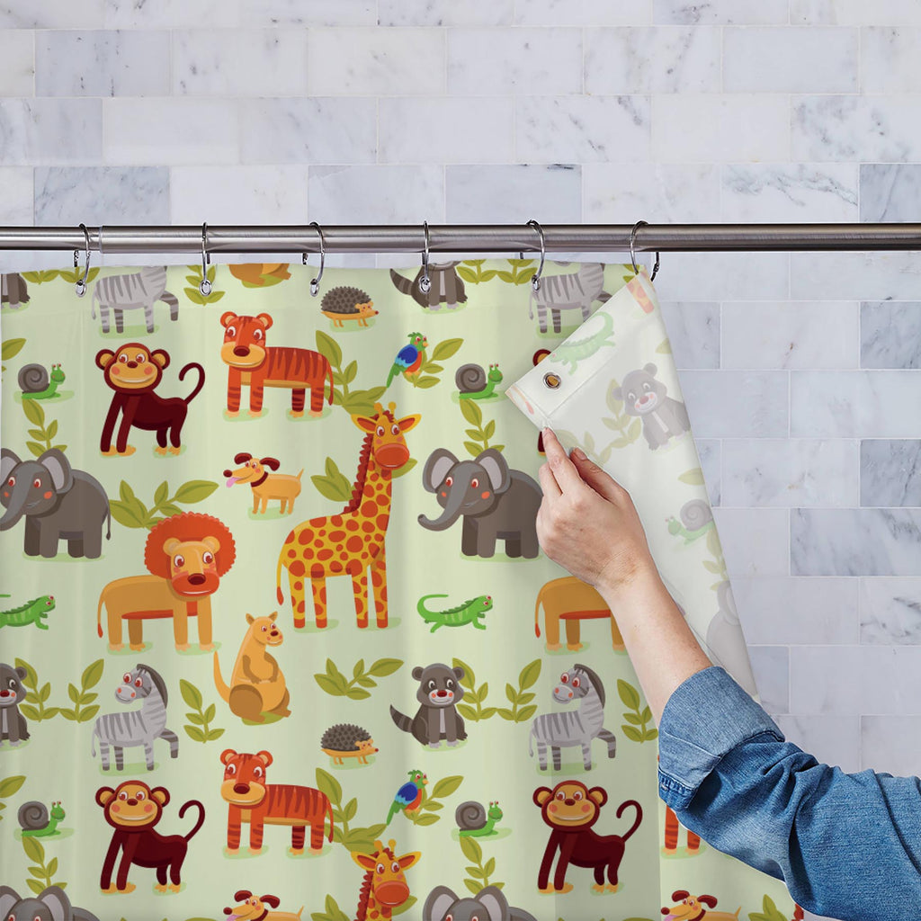 Cartoon Animals D1 Washable Waterproof Shower Curtain-Shower Curtains-CUR_SH-IC 5007326 IC 5007326, African, Animals, Animated Cartoons, Baby, Caricature, Cartoons, Children, Comics, Illustrations, Kids, Landscapes, Nature, Patterns, Scenic, Signs, Signs and Symbols, Wildlife, cartoon, d1, washable, waterproof, shower, curtain, africa, animal, ape, backdrop, background, character, cheerful, comic, cute, dog, elephant, forest, funny, giraffe, grass, happy, hedgehog, illustration, jungle, kangaroo, landscape,