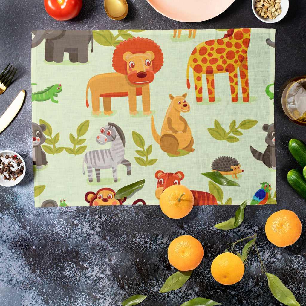 Cartoon Animals D1 Table Mat Placemat-Table Place Mats Fabric-MAT_TB-IC 5007326 IC 5007326, African, Animals, Animated Cartoons, Baby, Caricature, Cartoons, Children, Comics, Illustrations, Kids, Landscapes, Nature, Patterns, Scenic, Signs, Signs and Symbols, Wildlife, cartoon, d1, table, mat, placemat, africa, animal, ape, backdrop, background, character, cheerful, comic, cute, dog, elephant, forest, funny, giraffe, grass, happy, hedgehog, illustration, jungle, kangaroo, landscape, lion, lizzard, monkey, p