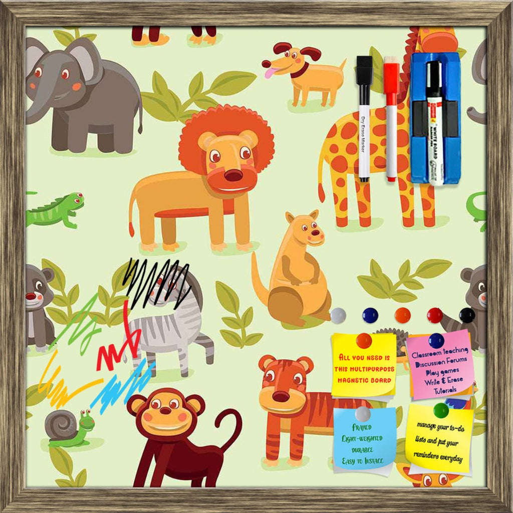Cartoon Animals Framed Magnetic Dry Erase Board | Combo with Magnet Buttons & Markers-Magnetic Boards Framed-MGB_FR-IC 5007326 IC 5007326, African, Animals, Animated Cartoons, Baby, Caricature, Cartoons, Children, Comics, Illustrations, Kids, Landscapes, Nature, Patterns, Scenic, Signs, Signs and Symbols, Wildlife, cartoon, framed, magnetic, dry, erase, board, printed, whiteboard, with, 4, magnets, 2, markers, 1, duster, africa, animal, ape, backdrop, background, character, cheerful, comic, cute, dog, eleph