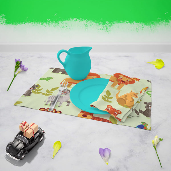 Cartoon Animals D1 Table Napkin-Table Napkins-NAP_TB-IC 5007326 IC 5007326, African, Animals, Animated Cartoons, Baby, Caricature, Cartoons, Children, Comics, Illustrations, Kids, Landscapes, Nature, Patterns, Scenic, Signs, Signs and Symbols, Wildlife, cartoon, d1, table, napkin, for, dining, center, poly, cotton, fabric, africa, animal, ape, backdrop, background, character, cheerful, comic, cute, dog, elephant, forest, funny, giraffe, grass, happy, hedgehog, illustration, jungle, kangaroo, landscape, lion