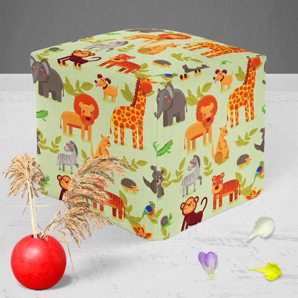 Cartoon Animals D1 Footstool Footrest Puffy Pouffe Ottoman Bean Bag | Canvas Fabric-Footstools-FST_CB_BN-IC 5007326 IC 5007326, African, Animals, Animated Cartoons, Baby, Caricature, Cartoons, Children, Comics, Illustrations, Kids, Landscapes, Nature, Patterns, Scenic, Signs, Signs and Symbols, Wildlife, cartoon, d1, puffy, pouffe, ottoman, footstool, footrest, bean, bag, canvas, fabric, africa, animal, ape, backdrop, background, character, cheerful, comic, cute, dog, elephant, forest, funny, giraffe, grass