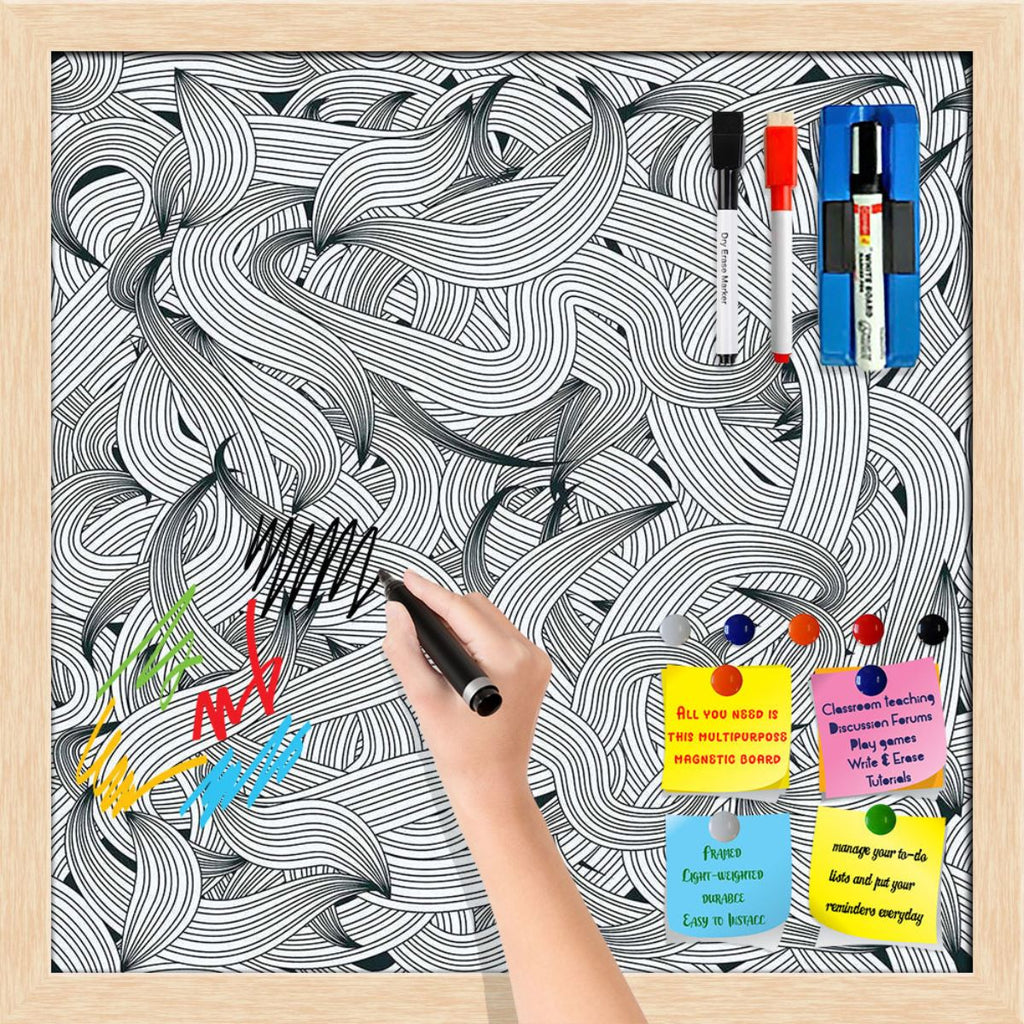 Hand-Drawn Waves Framed Magnetic Dry Erase Board Combo with Magnet  Buttons Markers