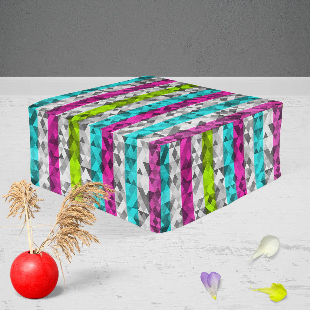 Color Triangles Footstool Footrest Puffy Pouffe Ottoman Bean Bag | Canvas Fabric-Footstools-FST_CB_BN-IC 5007339 IC 5007339, Abstract Expressionism, Abstracts, Art and Paintings, Black, Black and White, Cities, City Views, Diamond, Digital, Digital Art, Fashion, Geometric, Geometric Abstraction, Graphic, Illustrations, Paintings, Patterns, Retro, Semi Abstract, Signs, Signs and Symbols, Triangles, color, footstool, footrest, puffy, pouffe, ottoman, bean, bag, canvas, fabric, abstract, art, backdrop, backgro