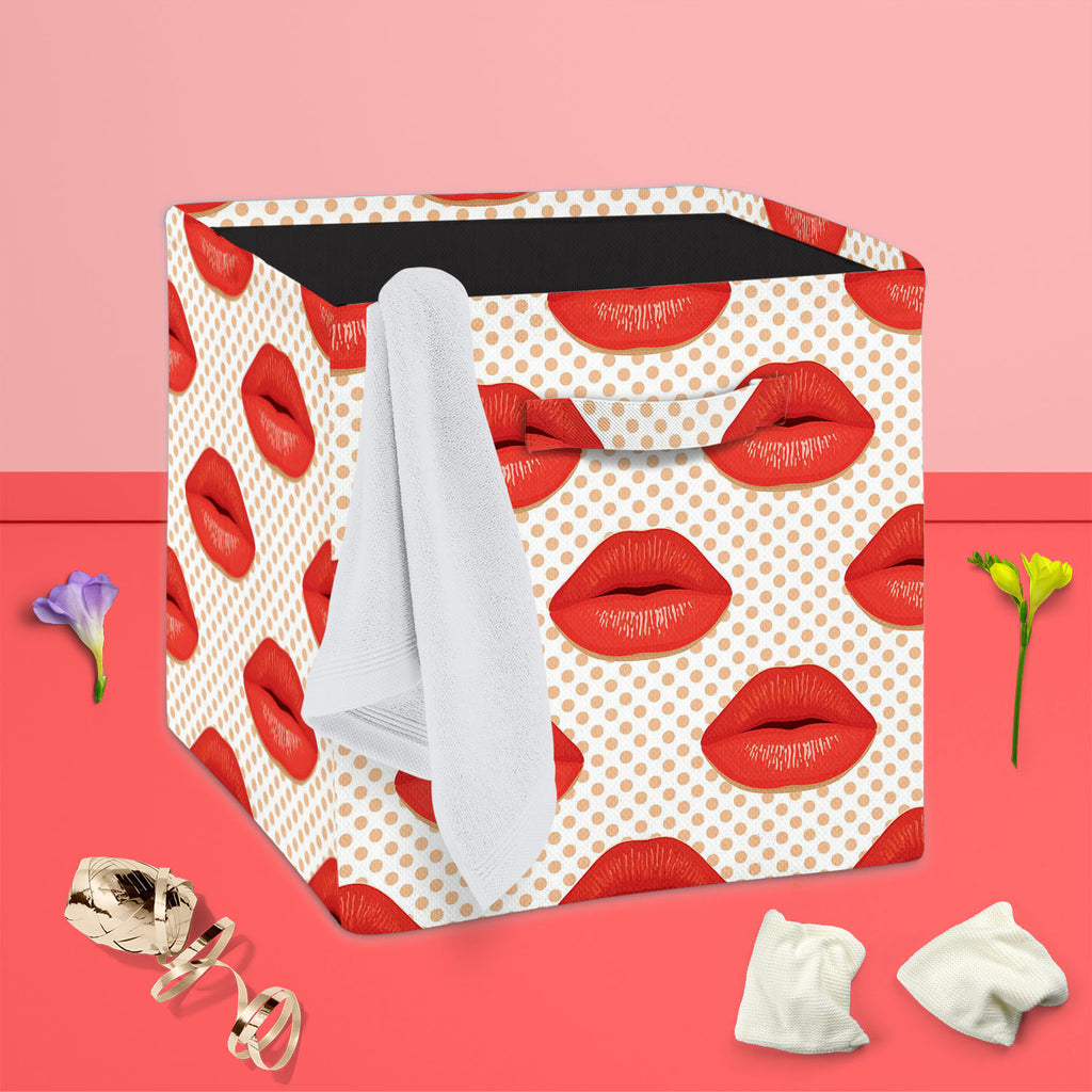 Red Lips Foldable Open Storage Bin | Organizer Box, Toy Basket, Shelf Box, Laundry Bag | Canvas Fabric-Storage Bins-STR_BI_CB-IC 5007343 IC 5007343, Abstract Expressionism, Abstracts, Art and Paintings, Decorative, Fashion, Hearts, Icons, Illustrations, Love, Patterns, People, Romance, Semi Abstract, Signs, Signs and Symbols, Symbols, red, lips, foldable, open, storage, bin, organizer, box, toy, basket, shelf, laundry, bag, canvas, fabric, kiss, lip, abstract, art, background, beauty, card, cosmetic, decora