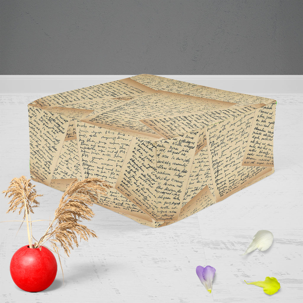 Vintage Handwriting Letter Footstool Footrest Puffy Pouffe Ottoman Bean Bag | Canvas Fabric-Footstools-FST_CB_BN-IC 5007344 IC 5007344, Abstract Expressionism, Abstracts, Ancient, Art and Paintings, Black, Black and White, Calligraphy, Education, Historical, Illustrations, Medieval, Patterns, Retro, Schools, Semi Abstract, Signs, Signs and Symbols, Sketches, Text, Universities, Vintage, White, handwriting, letter, footstool, footrest, puffy, pouffe, ottoman, bean, bag, canvas, fabric, abstract, antique, art