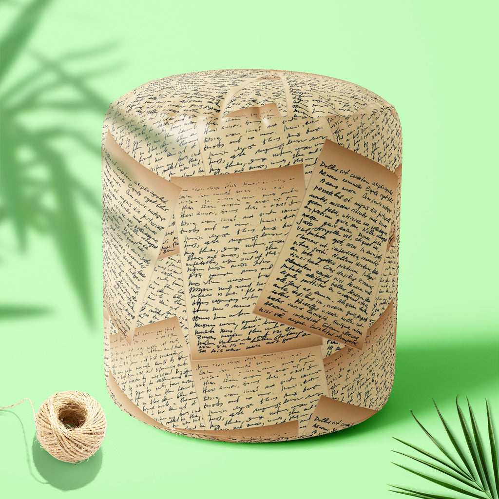 Vintage Handwriting Letter Footstool Footrest Puffy Pouffe Ottoman Bean Bag | Canvas Fabric-Footstools-FST_CB_BN-IC 5007344 IC 5007344, Abstract Expressionism, Abstracts, Ancient, Art and Paintings, Black, Black and White, Calligraphy, Education, Historical, Illustrations, Medieval, Patterns, Retro, Schools, Semi Abstract, Signs, Signs and Symbols, Sketches, Text, Universities, Vintage, White, handwriting, letter, footstool, footrest, puffy, pouffe, ottoman, bean, bag, canvas, fabric, abstract, antique, art