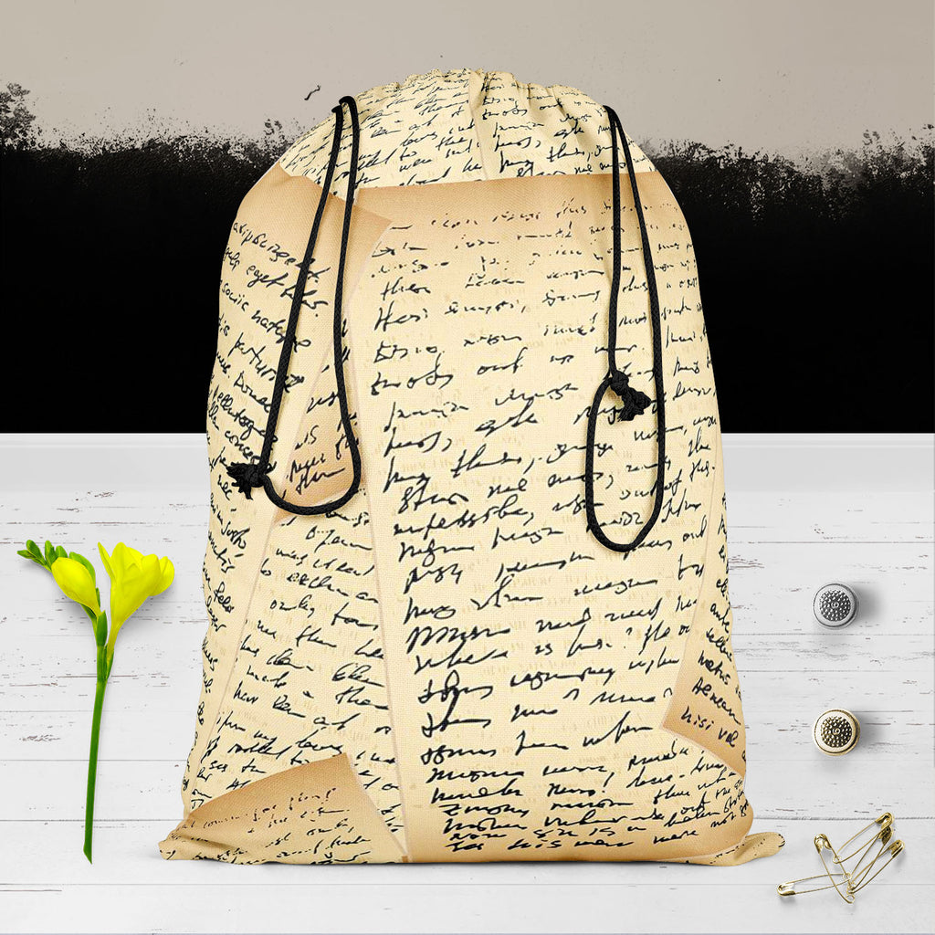 Vintage Handwriting Letter Reusable Sack Bag | Bag for Gym, Storage, Vegetable & Travel-Drawstring Sack Bags-SCK_FB_DS-IC 5007344 IC 5007344, Abstract Expressionism, Abstracts, Ancient, Art and Paintings, Black, Black and White, Calligraphy, Education, Historical, Illustrations, Medieval, Patterns, Retro, Schools, Semi Abstract, Signs, Signs and Symbols, Sketches, Text, Universities, Vintage, White, handwriting, letter, reusable, sack, bag, for, gym, storage, vegetable, travel, abstract, antique, art, autho