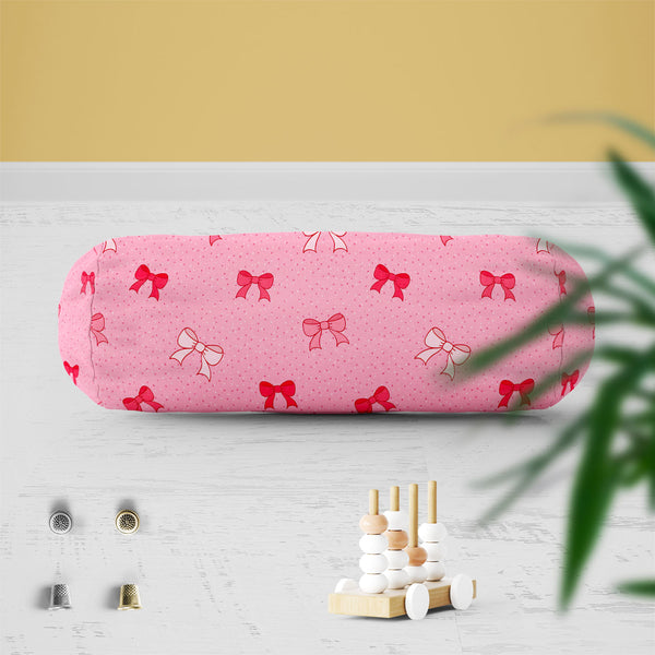 Pink Bows Bolster Cover Booster Cases | Concealed Zipper Opening-Bolster Covers-BOL_CV_ZP-IC 5007345 IC 5007345, Ancient, Baby, Birthday, Black and White, Books, Children, Digital, Digital Art, Dots, Festivals and Occasions, Festive, Graphic, Hand Drawn, Historical, Holidays, Illustrations, Kids, Love, Medieval, Patterns, Retro, Romance, Signs, Signs and Symbols, Symbols, Vintage, White, pink, bows, bolster, cover, booster, cases, zipper, opening, poly, cotton, fabric, bow, background, birth, card, celebrat