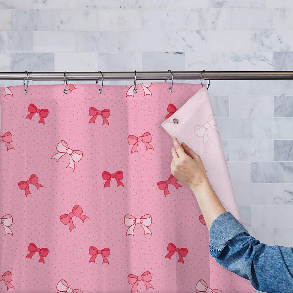 Pink Bows Washable Waterproof Shower Curtain-Shower Curtains-CUR_SH-IC 5007345 IC 5007345, Ancient, Baby, Birthday, Black and White, Books, Children, Digital, Digital Art, Dots, Festivals and Occasions, Festive, Graphic, Hand Drawn, Historical, Holidays, Illustrations, Kids, Love, Medieval, Patterns, Retro, Romance, Signs, Signs and Symbols, Symbols, Vintage, White, pink, bows, washable, waterproof, shower, curtain, bow, background, birth, card, celebration, childish, color, cute, day, decor, decorate, deco