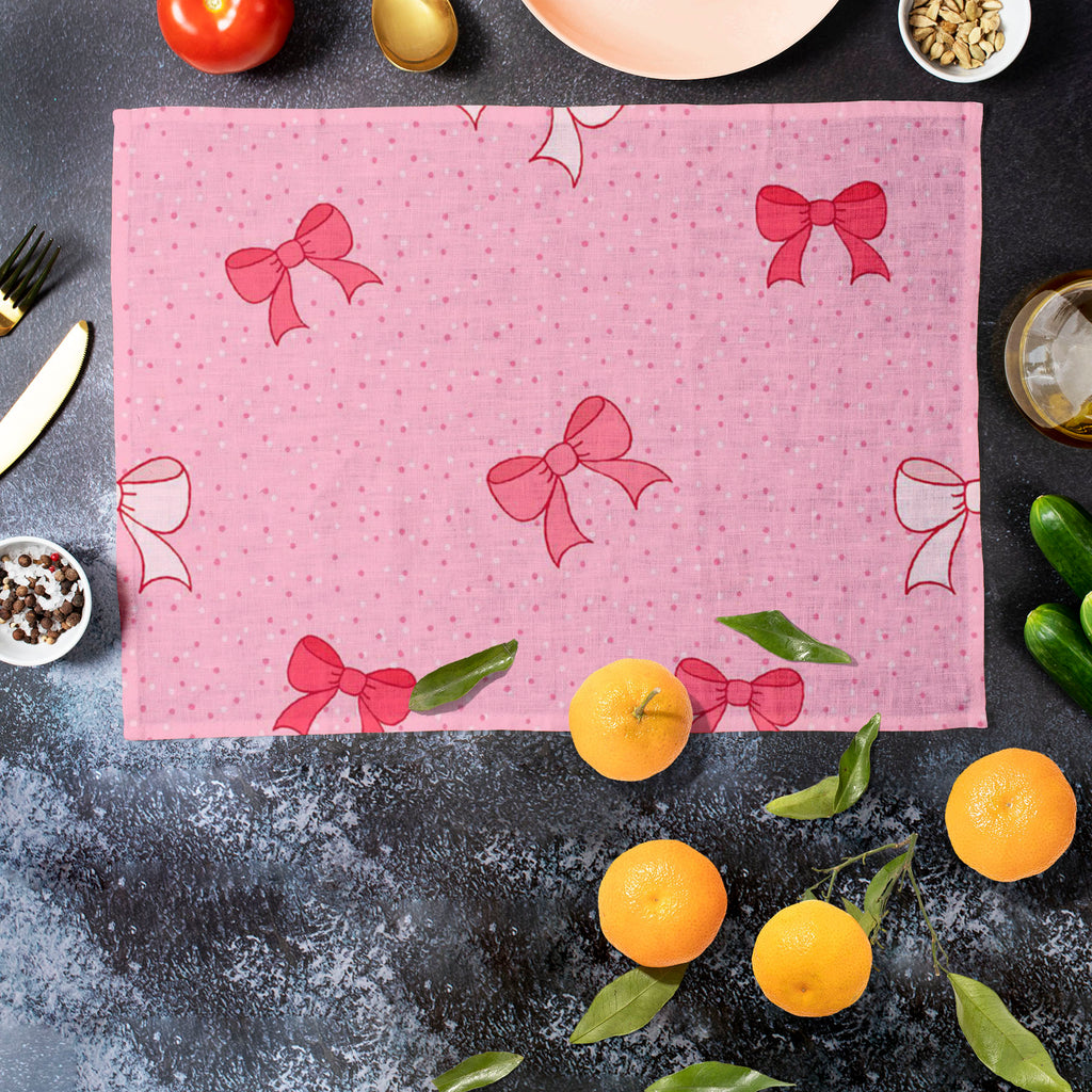 Pink Bows Table Mat Placemat-Table Place Mats Fabric-MAT_TB-IC 5007345 IC 5007345, Ancient, Baby, Birthday, Black and White, Books, Children, Digital, Digital Art, Dots, Festivals and Occasions, Festive, Graphic, Hand Drawn, Historical, Holidays, Illustrations, Kids, Love, Medieval, Patterns, Retro, Romance, Signs, Signs and Symbols, Symbols, Vintage, White, pink, bows, table, mat, placemat, bow, background, birth, card, celebration, childish, color, cute, day, decor, decorate, decoration, design, elegant, 