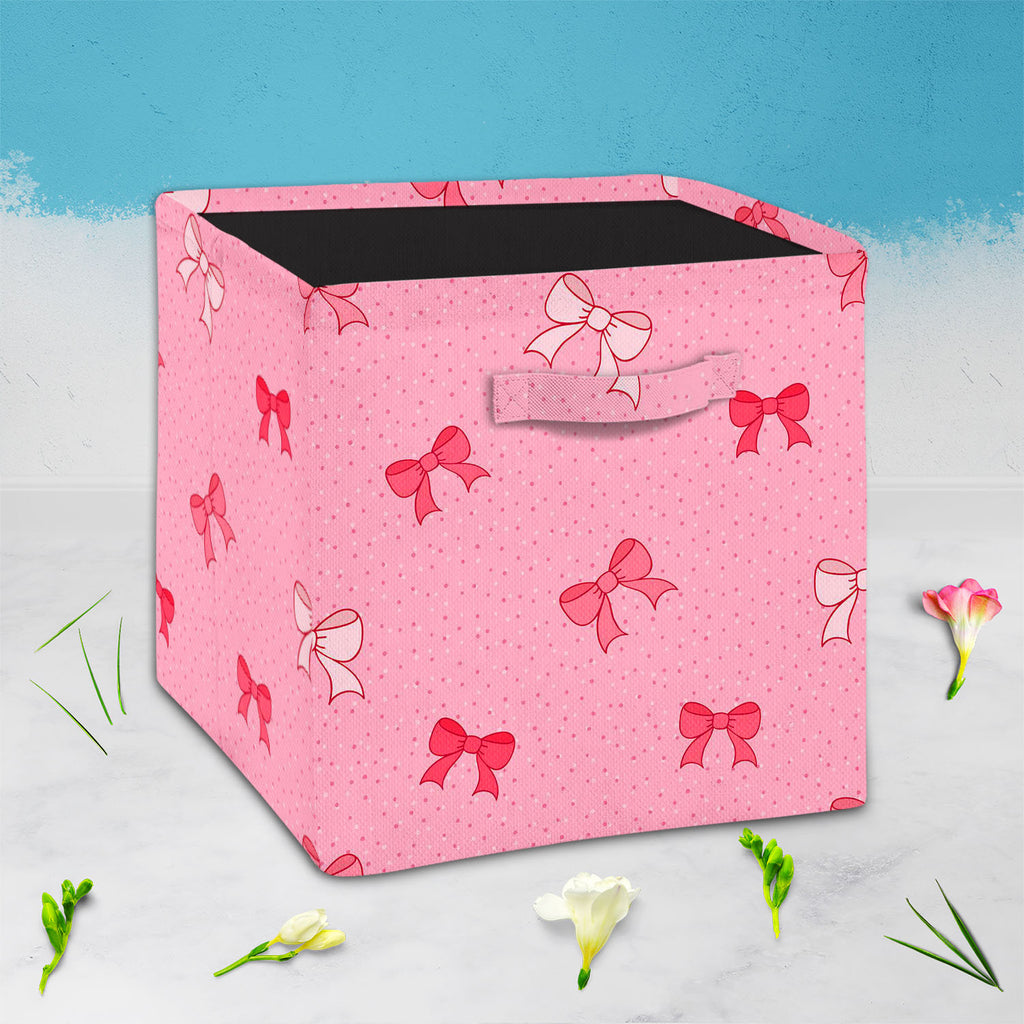 Pink Bows Foldable Open Storage Bin | Organizer Box, Toy Basket, Shelf Box, Laundry Bag | Canvas Fabric-Storage Bins-STR_BI_CB-IC 5007345 IC 5007345, Ancient, Baby, Birthday, Black and White, Books, Children, Digital, Digital Art, Dots, Festivals and Occasions, Festive, Graphic, Hand Drawn, Historical, Holidays, Illustrations, Kids, Love, Medieval, Patterns, Retro, Romance, Signs, Signs and Symbols, Symbols, Vintage, White, pink, bows, foldable, open, storage, bin, organizer, box, toy, basket, shelf, laundr