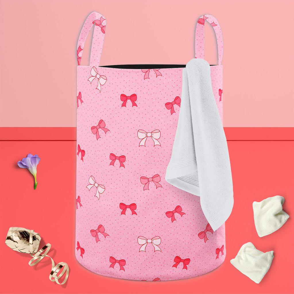 Pink Bows Foldable Open Storage Bin | Organizer Box, Toy Basket, Shelf Box, Laundry Bag | Canvas Fabric-Storage Bins-STR_BI_CB-IC 5007345 IC 5007345, Ancient, Baby, Birthday, Black and White, Books, Children, Digital, Digital Art, Dots, Festivals and Occasions, Festive, Graphic, Hand Drawn, Historical, Holidays, Illustrations, Kids, Love, Medieval, Patterns, Retro, Romance, Signs, Signs and Symbols, Symbols, Vintage, White, pink, bows, foldable, open, storage, bin, organizer, box, toy, basket, shelf, laundr