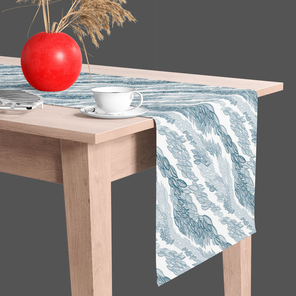 Flying Leaves D1 Table Runner-Table Runners-RUN_TB-IC 5007348 IC 5007348, Abstract Expressionism, Abstracts, Art and Paintings, Black and White, Botanical, Cities, City Views, Digital, Digital Art, Drawing, Fashion, Floral, Flowers, Graphic, Illustrations, Nature, Paintings, Patterns, Retro, Scenic, Semi Abstract, Signs, Signs and Symbols, Sketches, Stripes, White, flying, leaves, d1, table, runner, feather, pattern, abstract, art, autumn, background, beautiful, beauty, blue, contemporary, contour, creativi