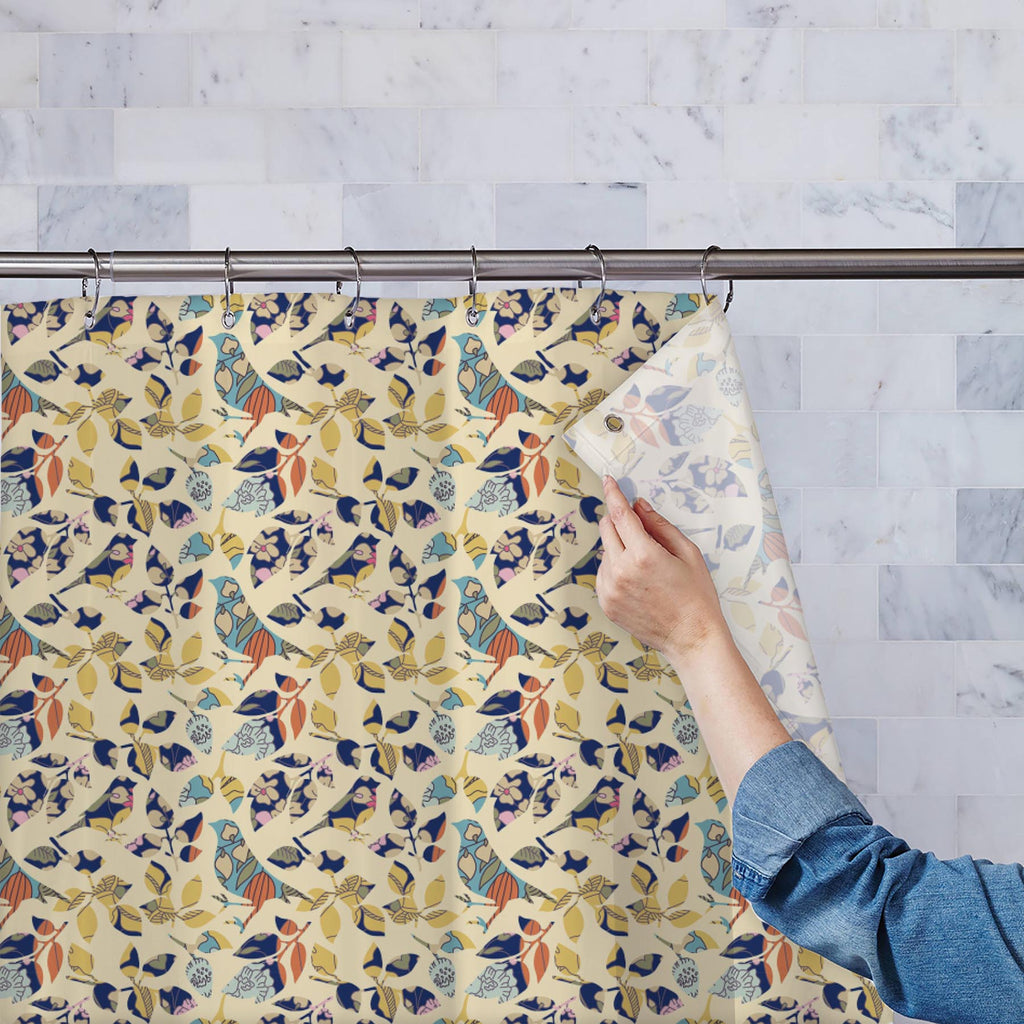 Chirping Birds Washable Waterproof Shower Curtain-Shower Curtains-CUR_SH-IC 5007356 IC 5007356, Abstract Expressionism, Abstracts, Ancient, Art and Paintings, Asian, Birds, Botanical, Decorative, Drawing, Floral, Flowers, Historical, Illustrations, Japanese, Medieval, Modern Art, Nature, Patterns, Retro, Seasons, Semi Abstract, Signs, Signs and Symbols, Symbols, Vintage, chirping, washable, waterproof, shower, curtain, abstract, art, asia, background, banner, bird, blue, branch, color, decoration, design, e
